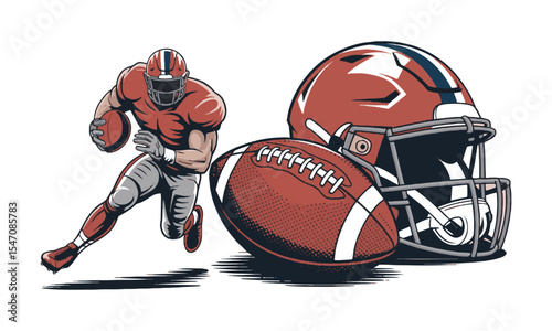 Modern vector illustration of an American Football Collection featuring three key elements, dynamic football player in action, easily editable.