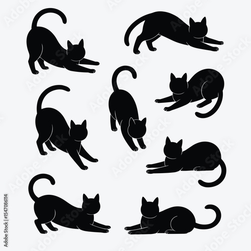 Cat Silhouettes in Playful and Relaxed Poses – Minimalist Pet Illustration Collection