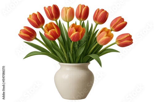 Wallpaper Mural Colorful tulips resting in minimalist white vase, presenting bright spring arrangement against clean transparent backdrop Torontodigital.ca