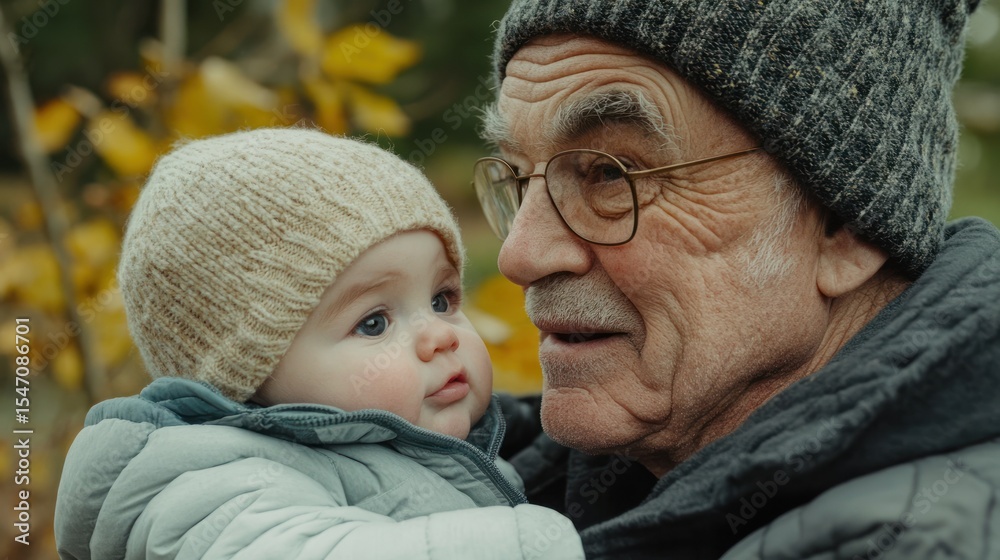Fototapeta premium Grandparent holding grandchild outdoors