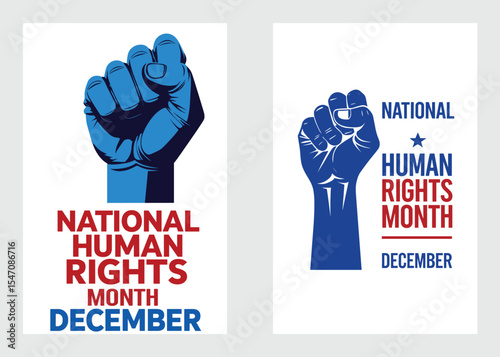 Blue Raised Fist Poster Design Representing Human Rights Awareness And Social Justice Movement

