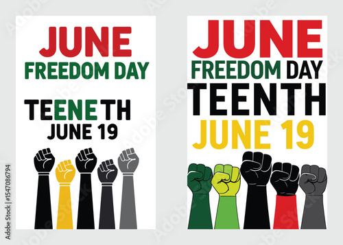 Juneteenth Freedom Celebration Poster With Raised Fists And Powerful Color Design

