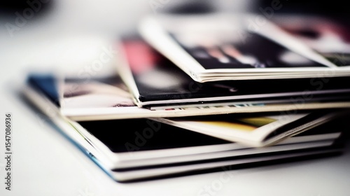 Stacked Photographs on a Table Capturing Memories and Moments