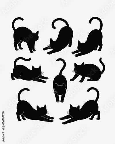 Cat Silhouettes in Playful and Relaxed Poses – Minimalist Pet Illustration Collection