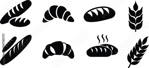 Bakery Bread Croissant Silhouette Icon Set