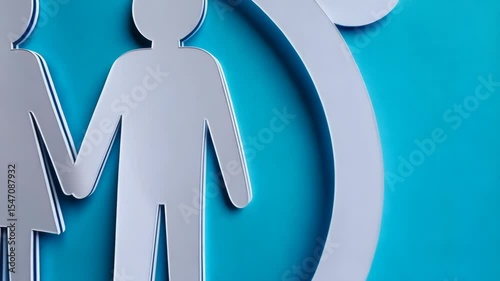 Minimalist illustration of a couple holding hands, composed of cut white paper on a light blue background