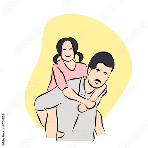  father carrying his daughter on his back, Concept of father's day Vector Illustration 