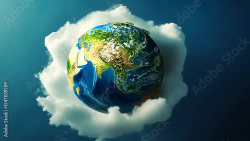A vibrant Earth surrounded by fluffy clouds, symbolizing a peaceful atmosphere in space