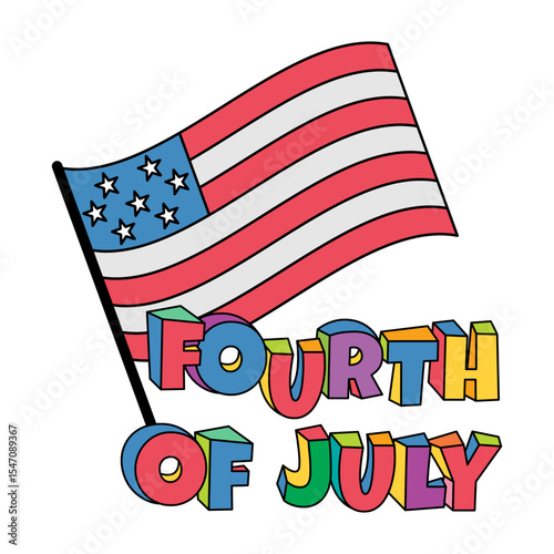 fourth of july text colorful with american flag desiggn vecor illustration
