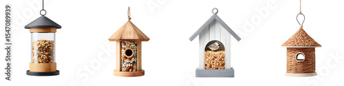 Assortment of Bird Feeders on White Background