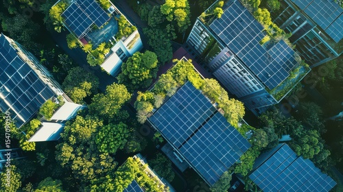 Solar panels on the roof of a sustainable hotel providing energy for guest services.