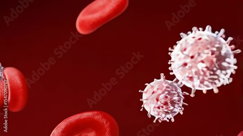 Blood cells flowing, including red blood cells and white blood cell, showing healthy blood for medical education