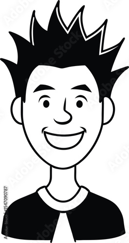 Smiling man avatar with spiky hairstyle.