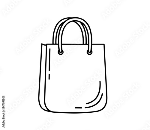 Vector outline drawing of a reusable shopping bag with handles and a minimalist design for carrying items