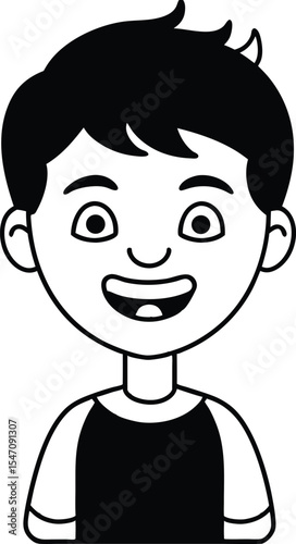 Toothy Grin Boy Avatar Outline Art.