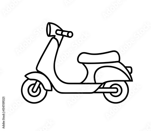 Vector outline drawing of a scooter with handlebars seat wheels and fenders in a side profile illustration