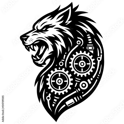 Mechanical Wolf Head Tattoo Design – Cybernetic Gear Beast Vector Art

Futuristic vector illustration of a roaring wolf head merged with mechanical gears and cybernetic elements.