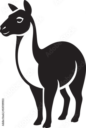 Simple black and white silhouette of a llama vector, Elegant llama profile in monochrome style