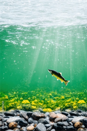 Underwater Trout in Sunlit River