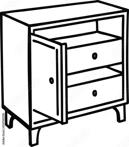 Wooden Cabinet Partially Open Drawer.