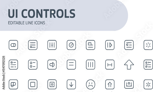 Editable Line Icons Set User Interface Controls for Web Design and App Development