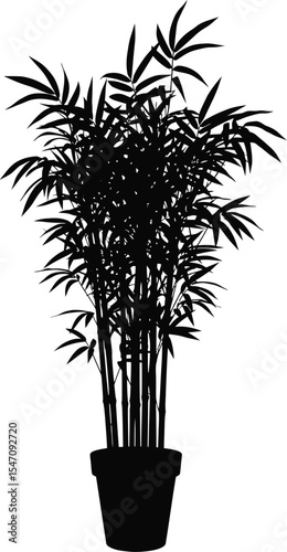 Black and White Bamboo Plant Silhouette in Minimalist Pot with Elegant Leaf Pattern