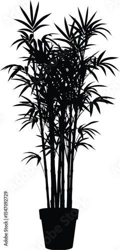 Black and White Bamboo Plant Silhouette in Minimalist Pot with Elegant Leaf Pattern