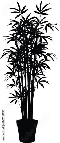 Black and White Bamboo Plant Silhouette in Minimalist Pot with Elegant Leaf Pattern