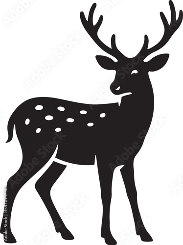 Spotted deer elegant silhouette black style, Beautiful forest animal artwork clean line