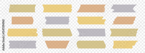 Colored adhesive tapes collection. Torn duct tape pieces set. strip. Plastic scotch stripes with torn jagged edges. Sticky masking paper for package wrap, blank tag, label, sticker, decoration. Vector