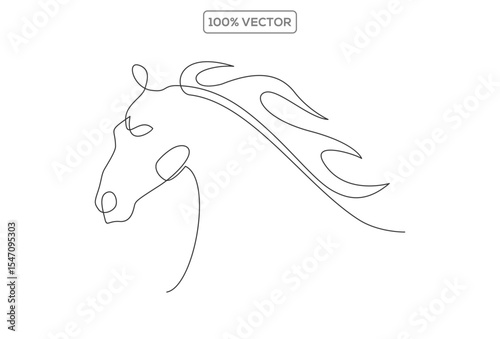 Horse portrait in continuous line art drawing style. Beautiful horse running minimalist black linear sketch illustration