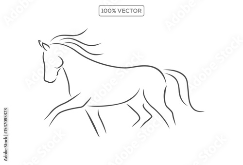 Running black line horse on transparant background. Vector graphic illustration