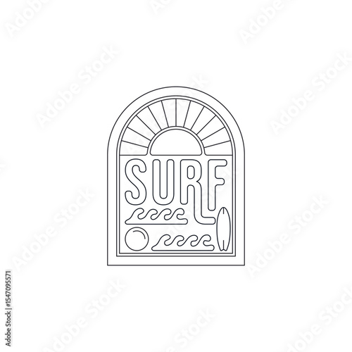 Tropical surf and sun line art logo design
