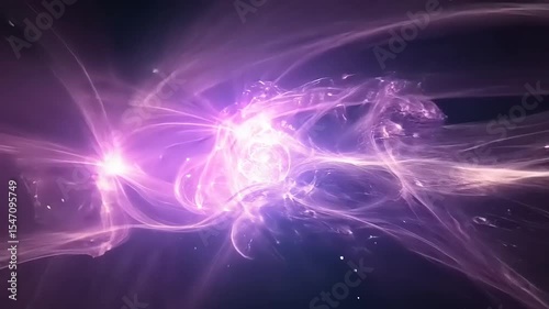 Ethereal cosmic energy swirling in vibrant purple hues against a dark backdrop, creating a mystical atmosphere