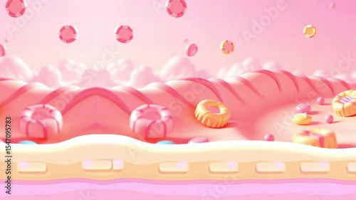 Confectionery Landscape: An Abstract Scene of Candy Hills and Sprinkled Platforms, Bathed in Pastel Light