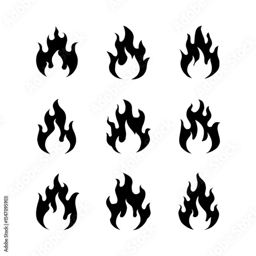 set of fire flames blaze icon