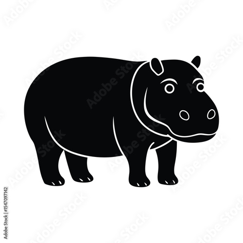 hippopotamus silhouette and line art vector illustration