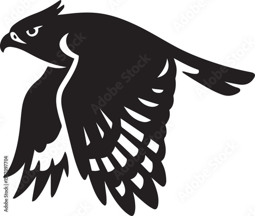 Powerful falcon silhouette in flight, Fierce bird of prey vector style