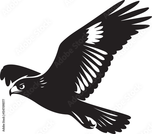 Powerful falcon silhouette in flight, Bold raptor in motion black and white