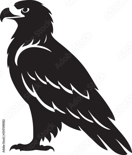Bird of prey silhouette powerful pose artwork, Raptor bird in flight minimal design