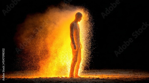 Justice Dance Courage Design. Human silhouette surrounded by vibrant particles of light.