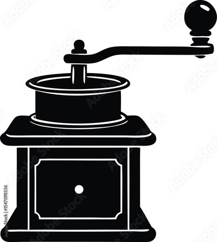  a silhouette of a vintage hand crank coffee grinder silhouette vector