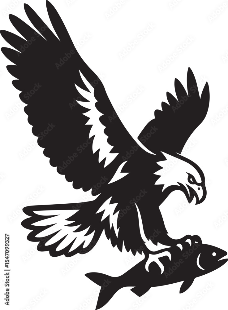 Fototapeta premium Powerful eagle soaring with fish in its claws, Predator bird flying with prey