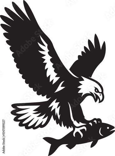 Powerful eagle soaring with fish in its claws, Predator bird flying with prey