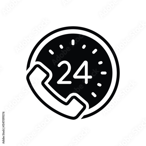 Black solid icon for 24 hours calling