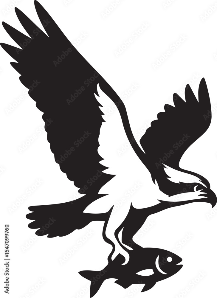 Obraz premium Osprey in flight with fish silhouette, Fishing bird soaring with catch