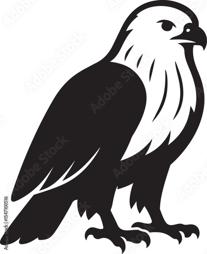 Bold black and white silhouette of a majestic eagle, Soaring bird design for prints