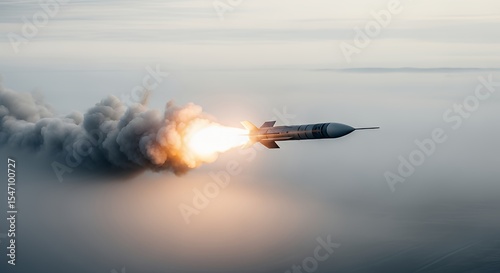 Missile Launching with Flames and Smoke Trails Ascending