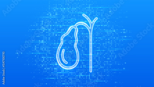 Gallbladder icon. Treatment and prevention of gallstone disease, cholecystitis, cholecystectomy, biliary dyskinesia. Blue medical background made with cross shape symbol. Vector illustration.