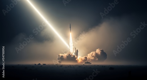 Rocket Launching with Dramatic Smoke and Intense Light Beam